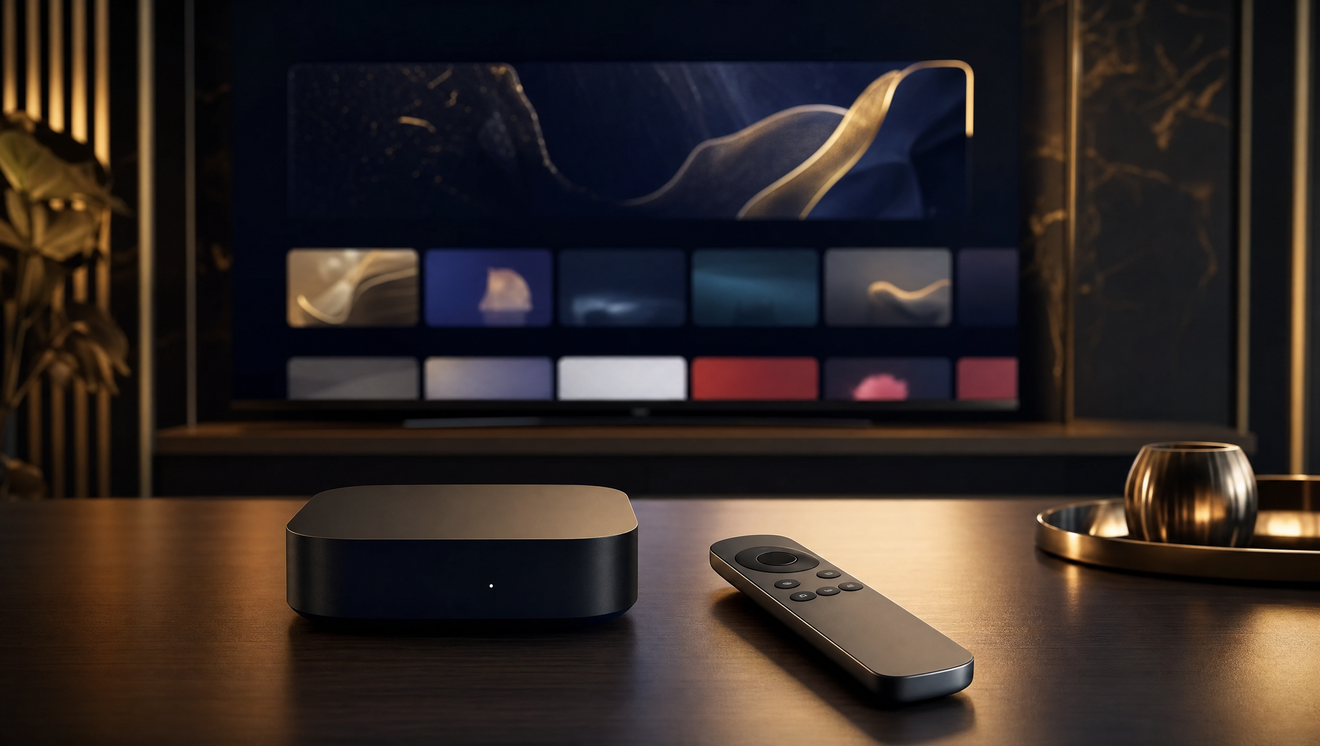 Apple TV sous tvOS avec une application IPTV Strong 4K affichant 40 000+ chaînes en 4K